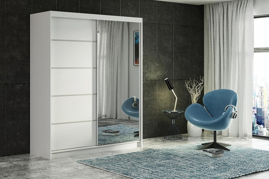 Modern Sliding Door Wardrobe with Mirror, 2-3 Doors, Adjustable Drawers