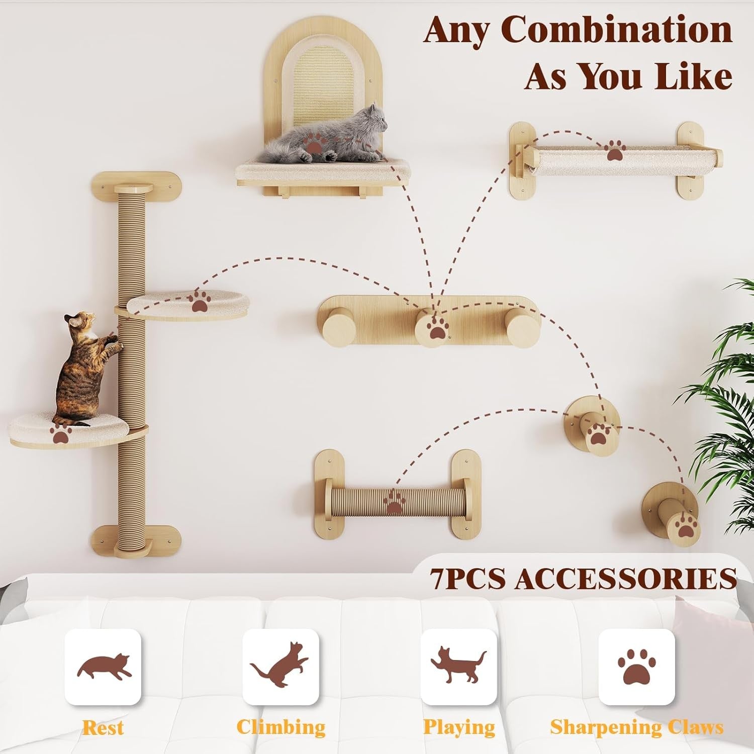 Cat Wall Shelves Climbing Set Solid Wood Multi Level Scratching Platforms