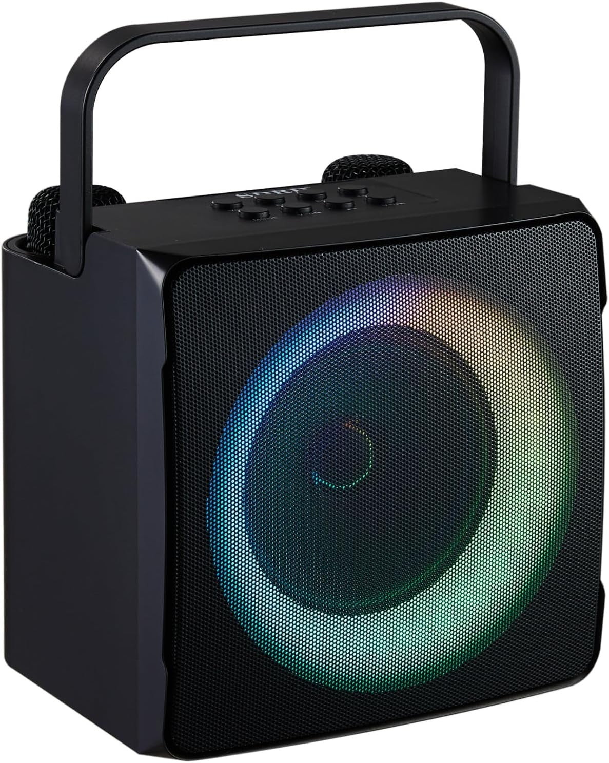 Portable Bluetooth Karaoke Machine 2 Wireless Mics LED Black 16x13.5x22cm