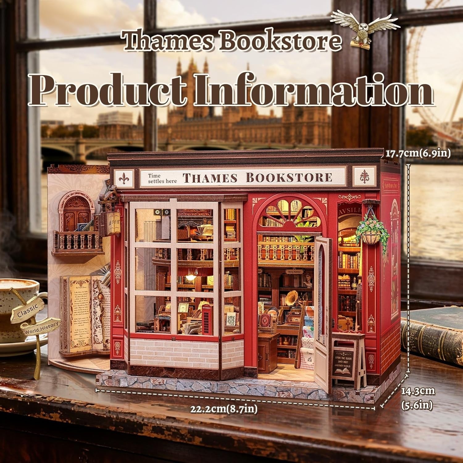 DIY Book Nook Miniature House Kit LED Bookshelf Insert Puzzle Gift