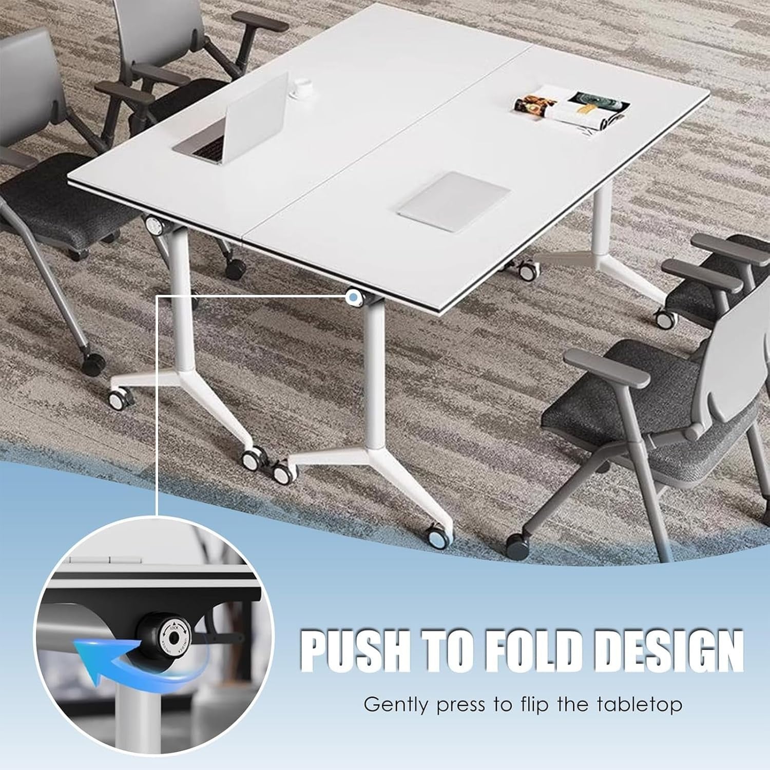 Set of 4 Foldable Conference Tables 120×60cm w/ Wheels – Mobile Training Desk