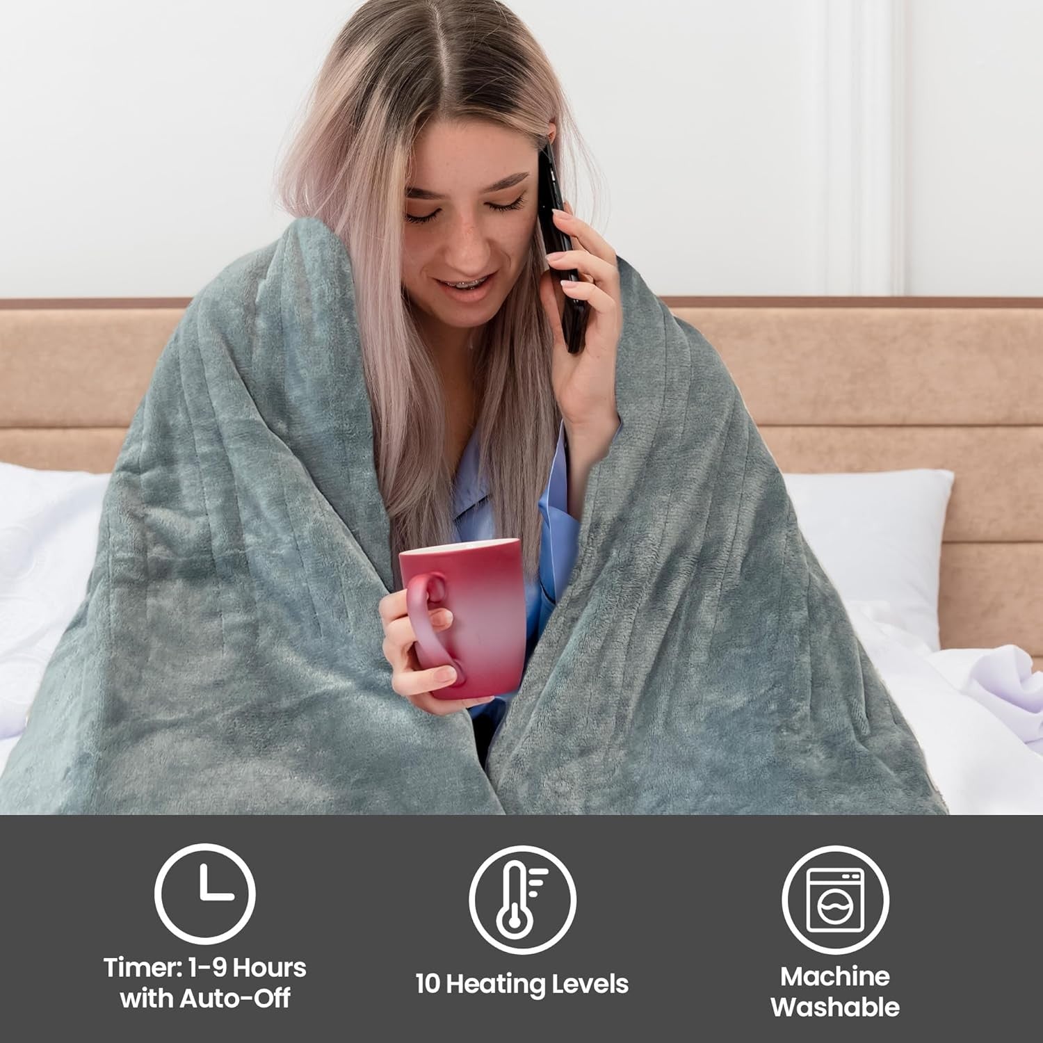 Mink Beige Electric Heated Throw Blanket 120x160cm Soft Fleece Timer