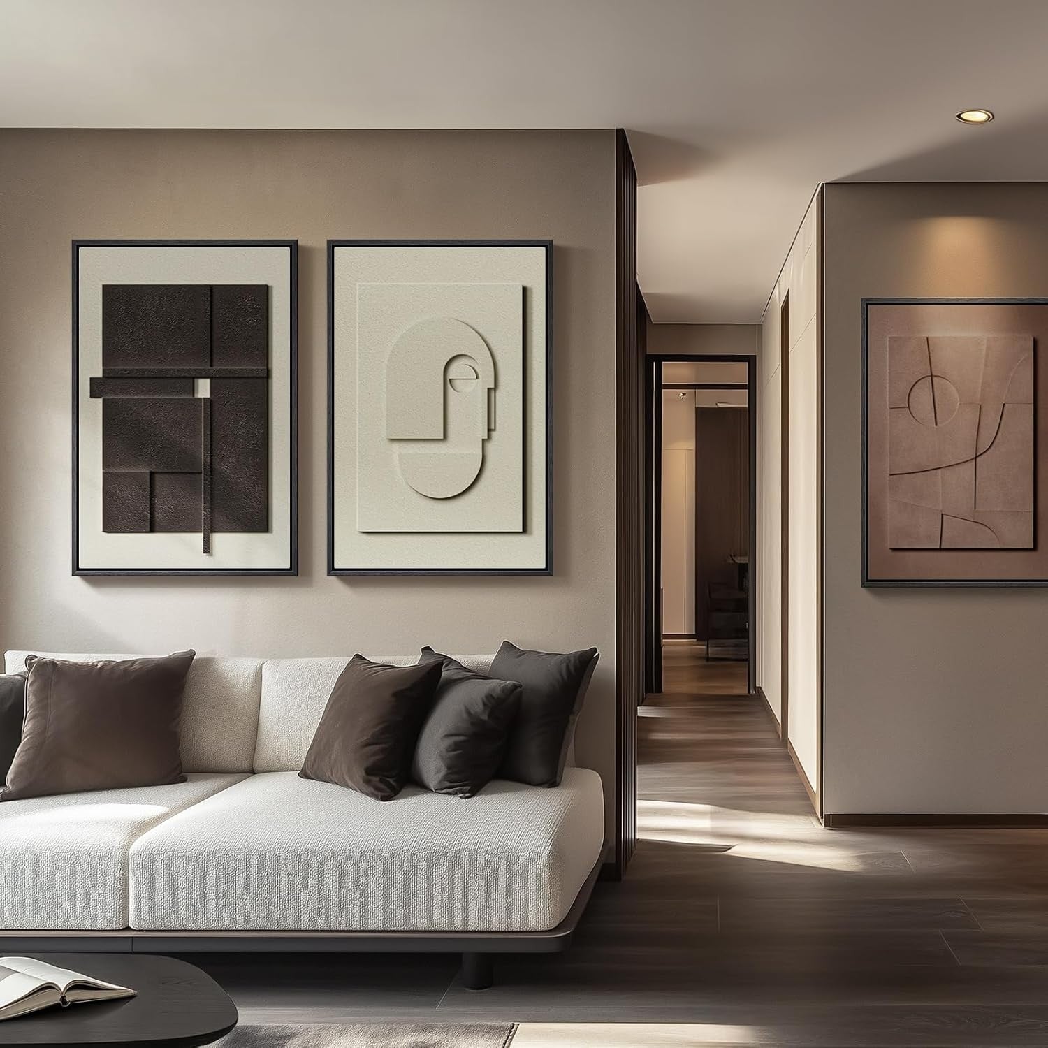 Large 3D Textured Wall Art Set 3pc 24x36in Framed Abstract