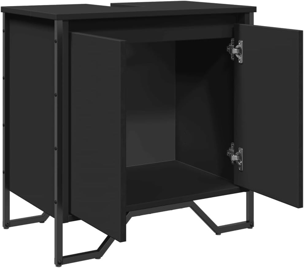 Modern Black Bathroom Vanity Unit – 2 Door Under Sink Storage Cabinet 60x60cm