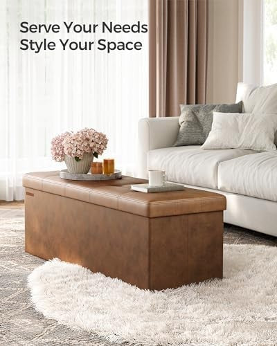 SONGMICS MAZIE Storage Ottoman Bench – 110cm Folding Footrest & End-of-Bed Seat