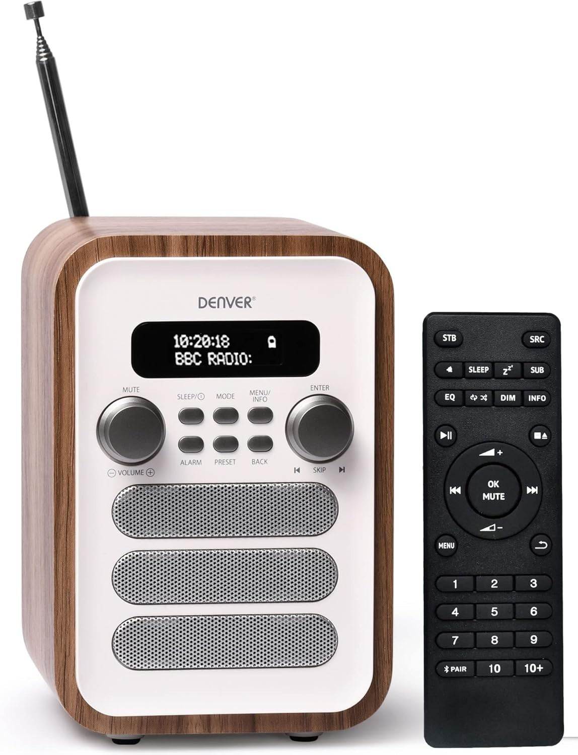 DAB Bluetooth Digital Radio Alarm Clock with Remote, White, 40 Presets