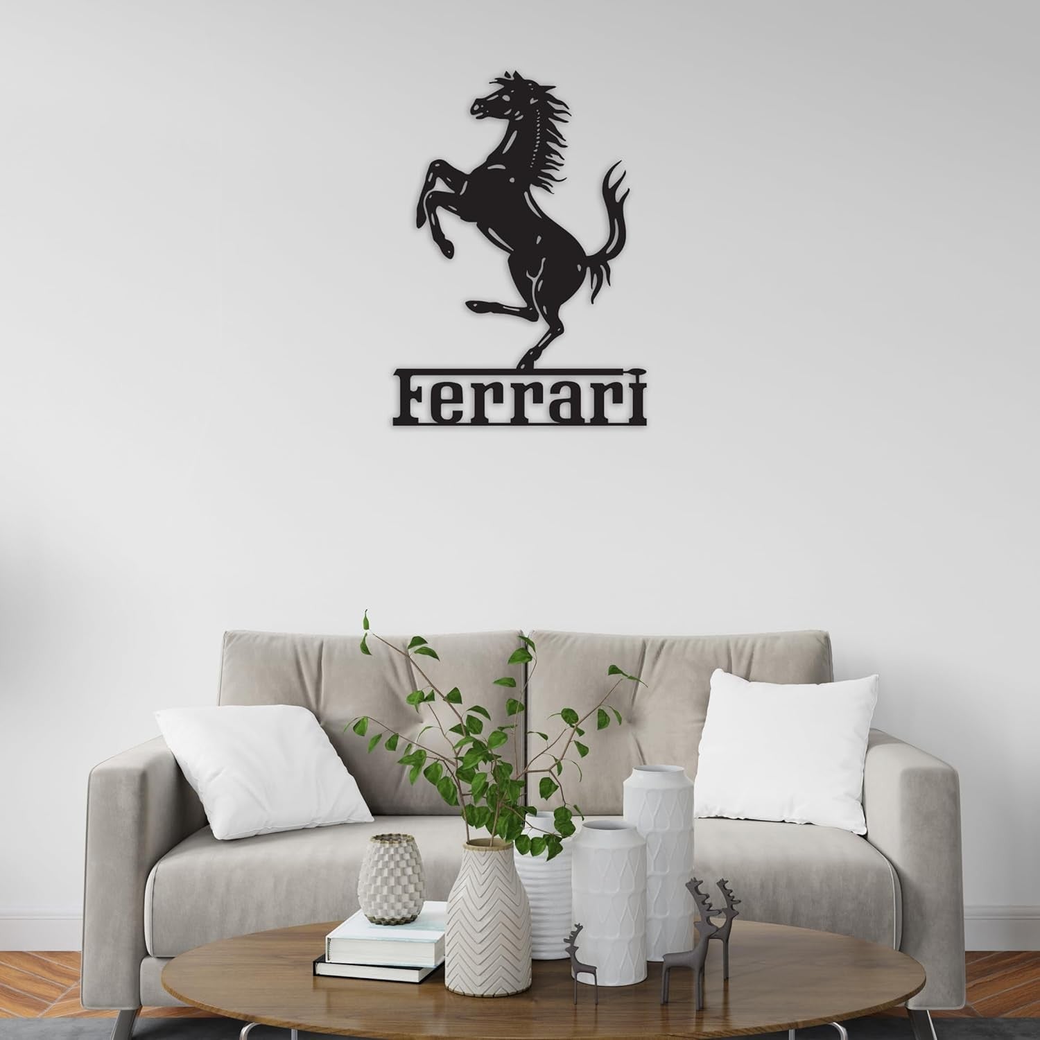 Ferrari Metal Wall Art Car Logo Decor Black 74x47.6cm Garage