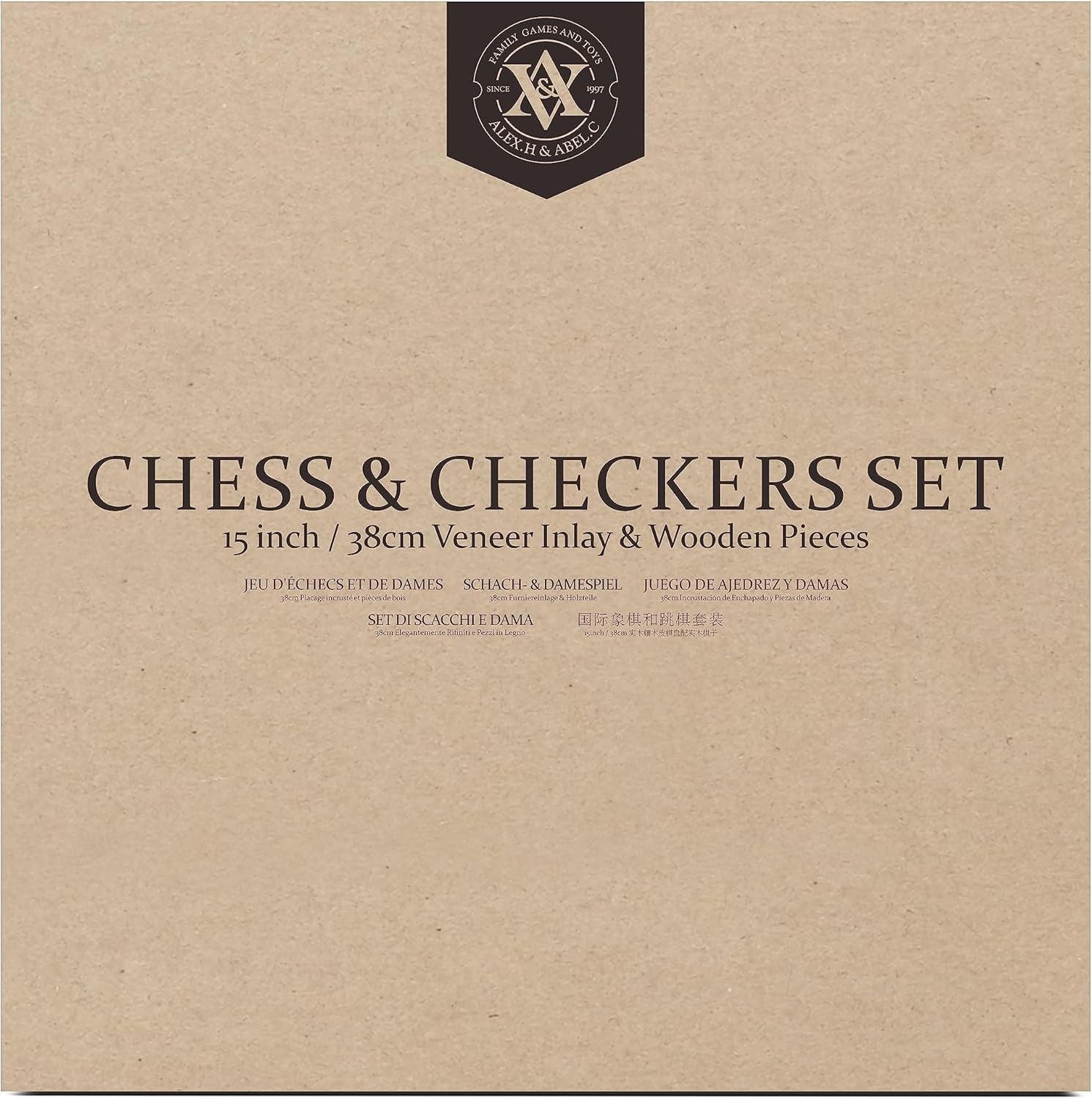 15" Walnut Wooden Chess Set w/ Storage Drawer & 3" Weighted Pieces