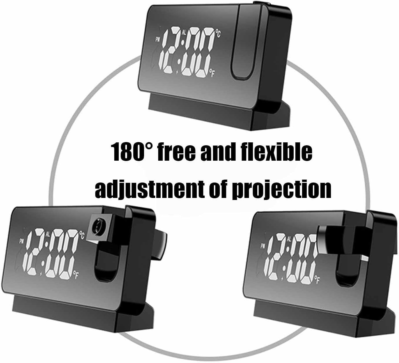 Projection Alarm Clock Radio Digital Mirror LED Dual Alarm Bedroom