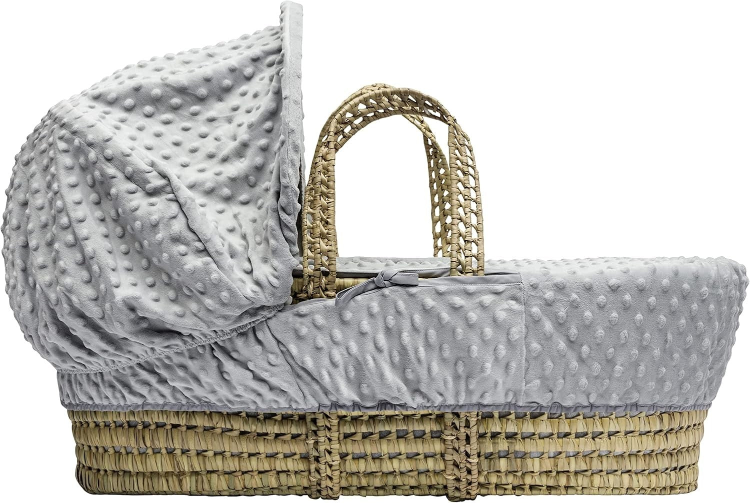 Embroided  Wicker Moses Basket Adjustable Hood Rocking Stand Dimple Grey Brown