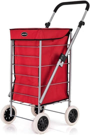80L Foldable 4 Wheel Shopping Trolley Lightweight Durable Red