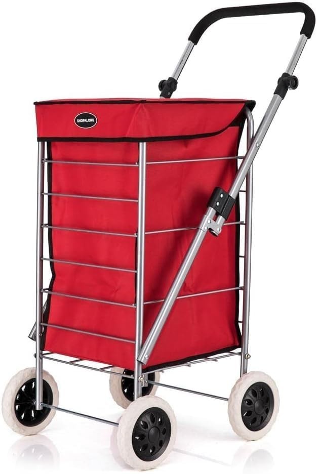 80L Foldable 4 Wheel Shopping Trolley Lightweight Durable Red