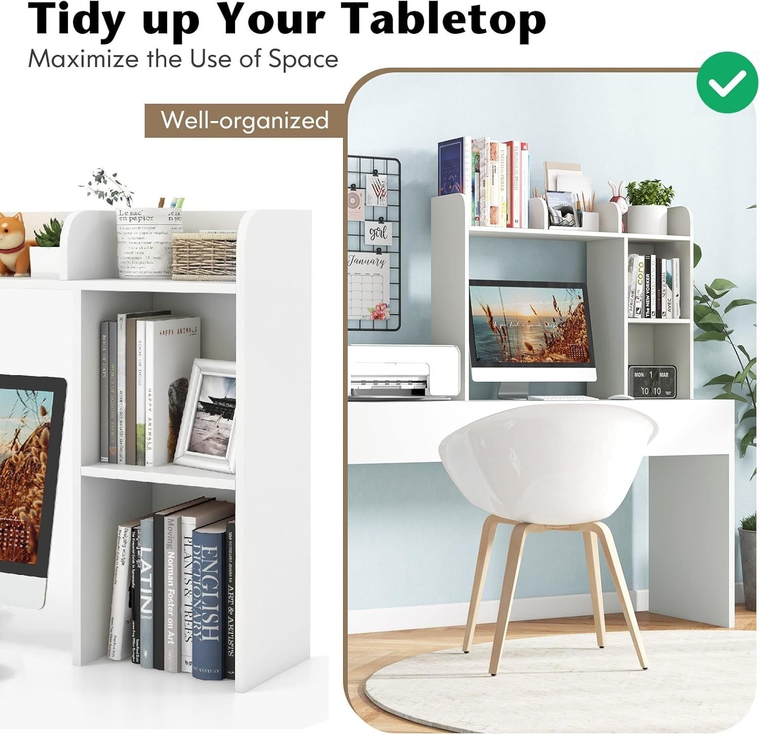 4-Tier Wooden Desk Bookshelf Organizer Display Shelf Rack White