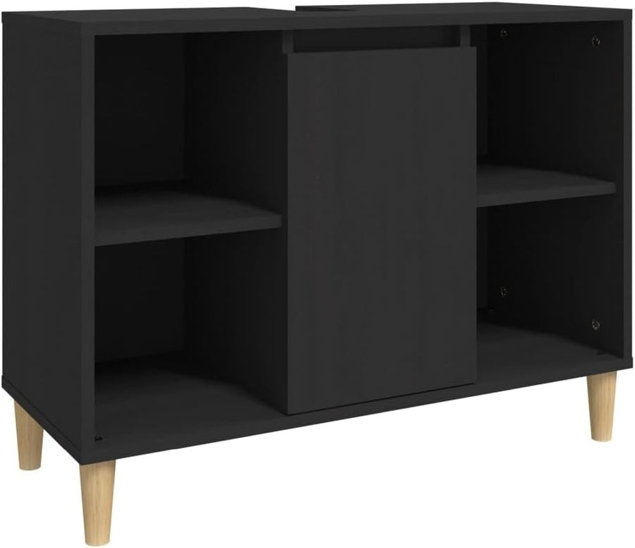 Black Under Sink Bathroom Cabinet with Door & Shelves | Modern Vanity Storage Un