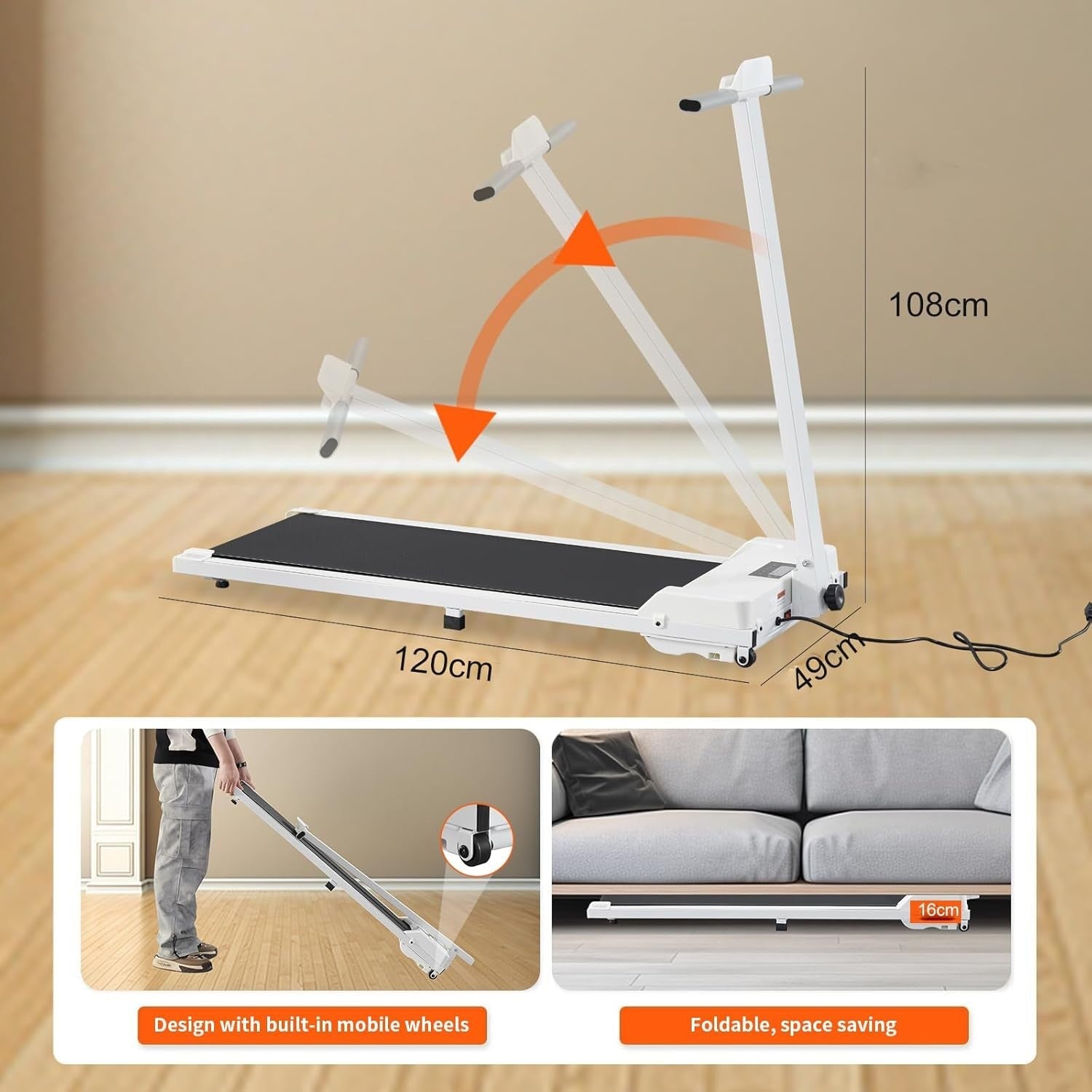3-in-1 Folding Under Desk Treadmill Walking Running Pad LED Remote