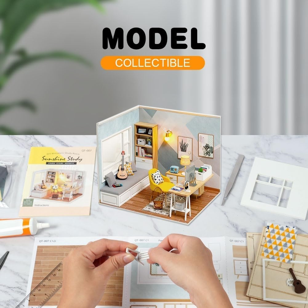Miniature DIY Dollhouse Kit with LED Lights Furniture Decor Gift for Adults