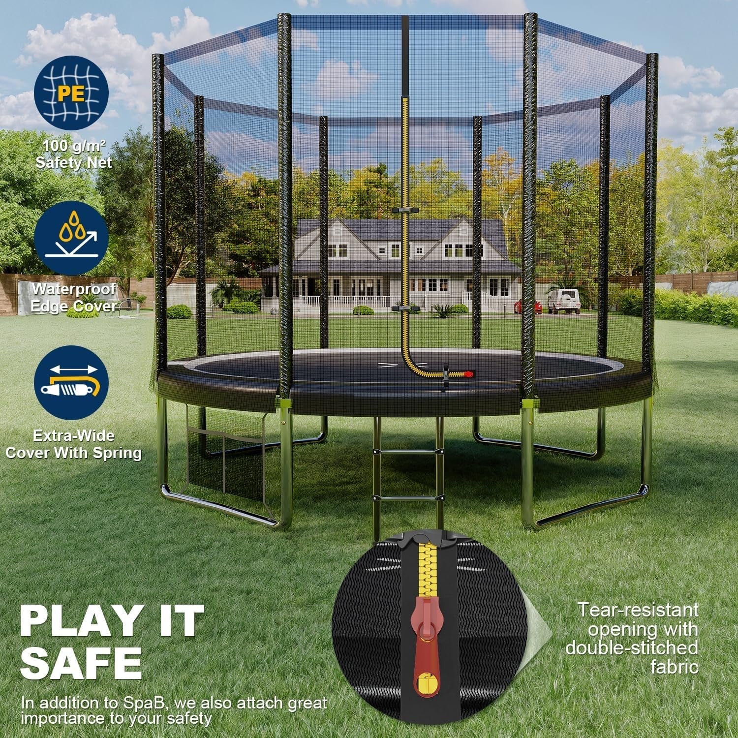 10ft Outdoor Garden Trampoline Kids Safety Net Ladder Heavy Duty