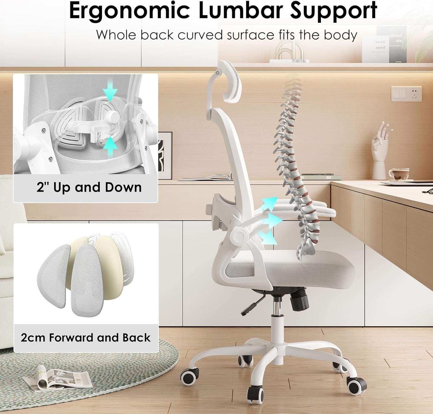 Ergonomic Home Office Desk Chair | High Back Adjustable Lumbar Support Mesh
