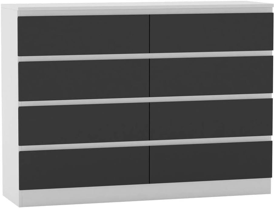 Modern 8 Drawer Chest Black White Storage Unit for Bedroom Office Hallway