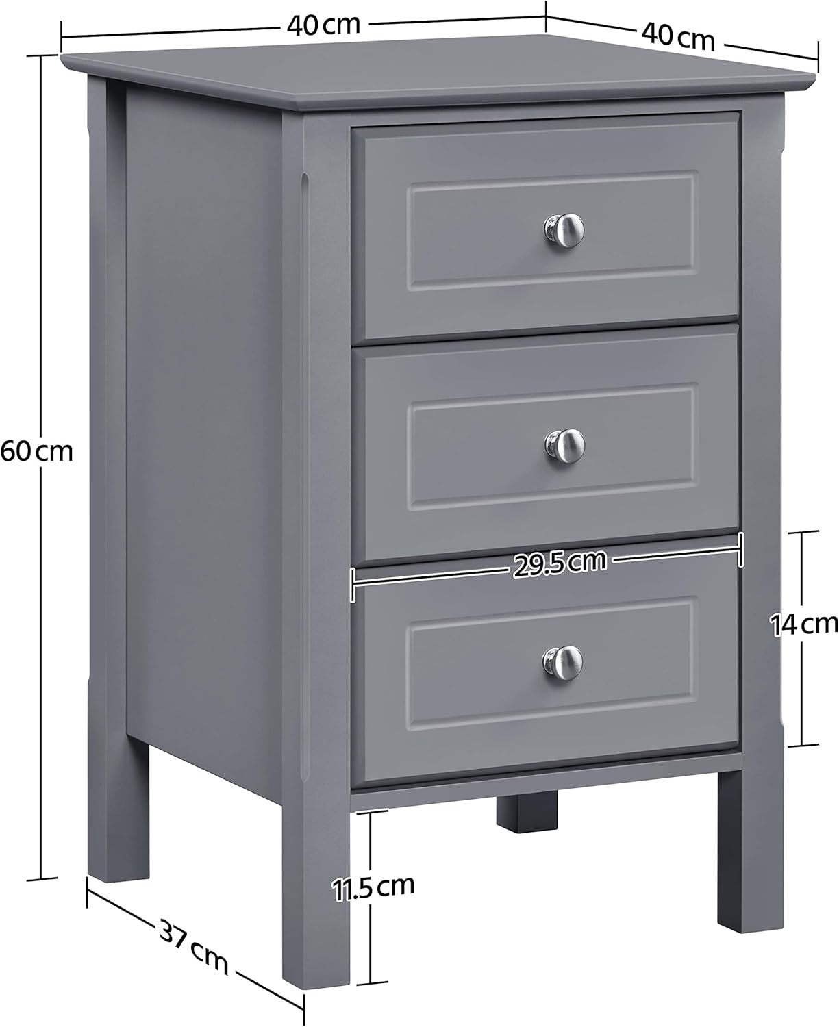 Dark Grey Bedside Tables Set of 2 – Wooden 3 Drawer Nightstand