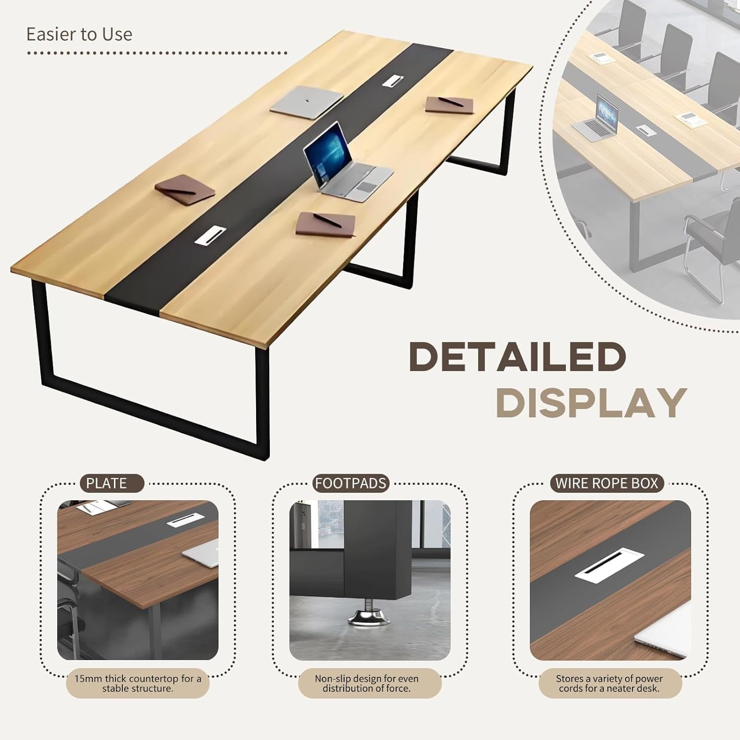Black Conference Table 120cm w/ Metal Frame & Scratch-Resistant Office Top