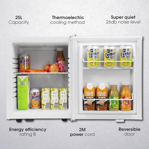 25L Mini Fridge Thermoelectric Quiet Portable for Bedroom Home White