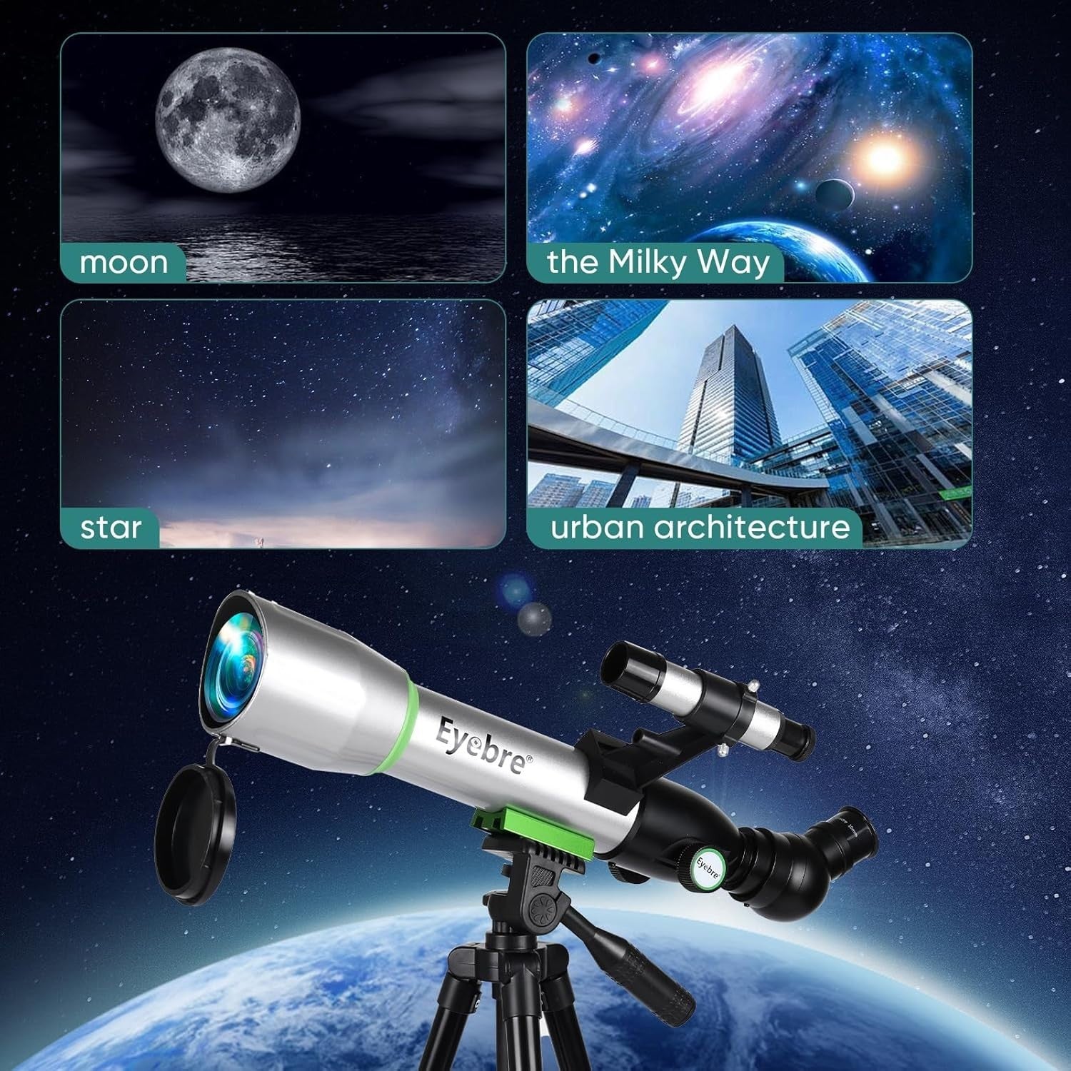 50mm Kids Telescope 20–200X Refractor with Tripod 400mm Portable Silver