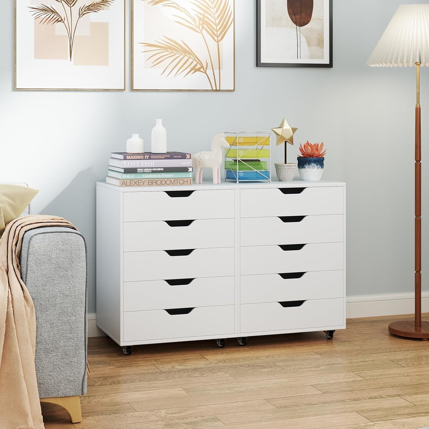 White Mobile File Cabinet 49x40x64cm 5 Drawer Printer Stand