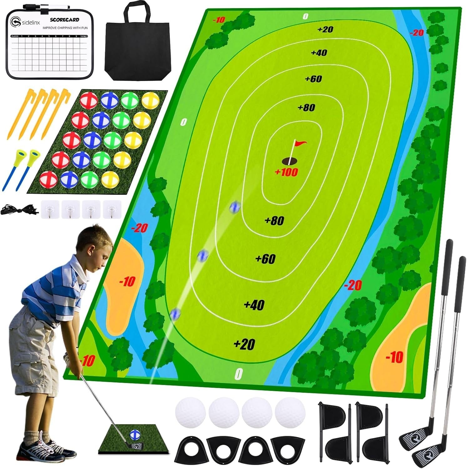 Kids Golf Practice Mat Set Indoor Outdoor Game w/ Clubs Balls Targets