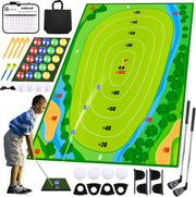 Kids Golf Practice Mat Set Indoor Outdoor Game w/ Clubs Balls Targets