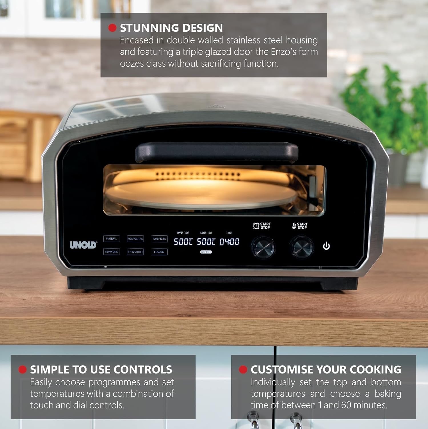 Electric Pizza Oven 500°C 33cm Rotating Stone Indoor Outdoor Maker 2100W