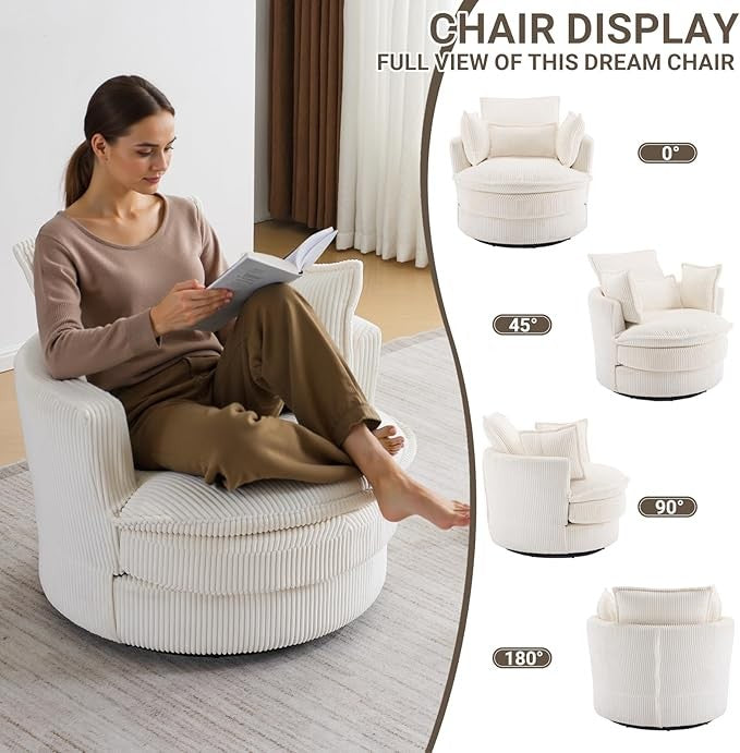 White Swivel Barrel Accent Chair 360° Rotating Cuddle Tub Armchair