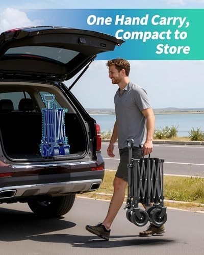 230L Heavy Duty Folding Trolley with Wheels & Adjustable Handle, Portable Wagon