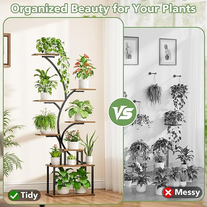 8 Tier Metal Plant Stand with Grow Lights Indoor Outdoor Flower Shelf 158cm