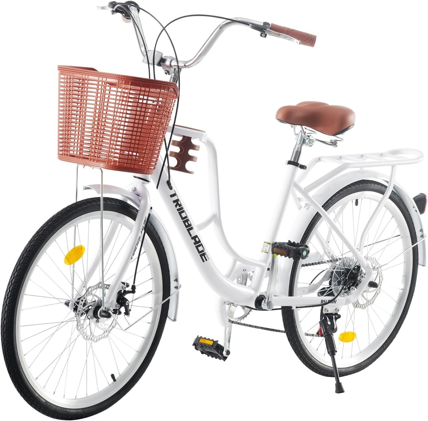 26-Inch Vintage City Bike for Women | 7-Speed, Dual Disc Brakes, Basket
