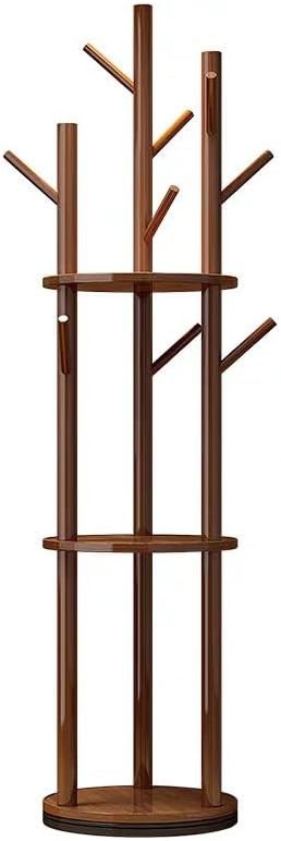 360° Rotating Wooden Coat Rack Stand with Shelf Solid Wood Hall Tree 165cm