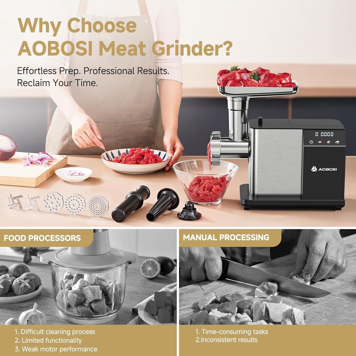 3000W Electric Meat Grinder LCD Display Sausage Maker Food Mincer Steel