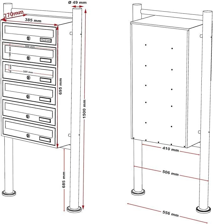 6 Slot Stainless Steel Outdoor Letterbox System Secure Lockable Mailboxes