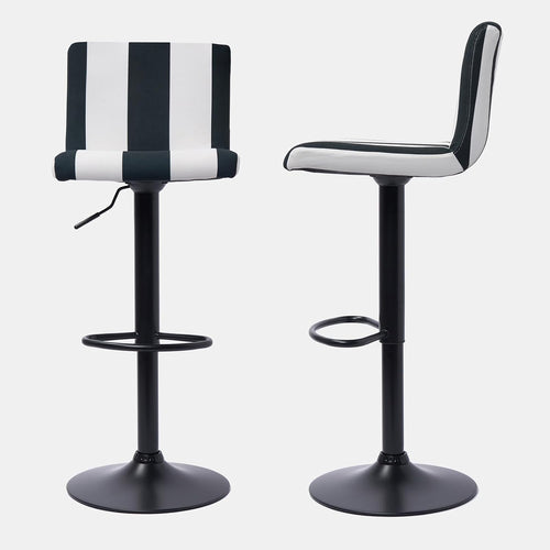 Set of 2 Adjustable Black & White Velvet Bar Stools with Swivel & Footrest