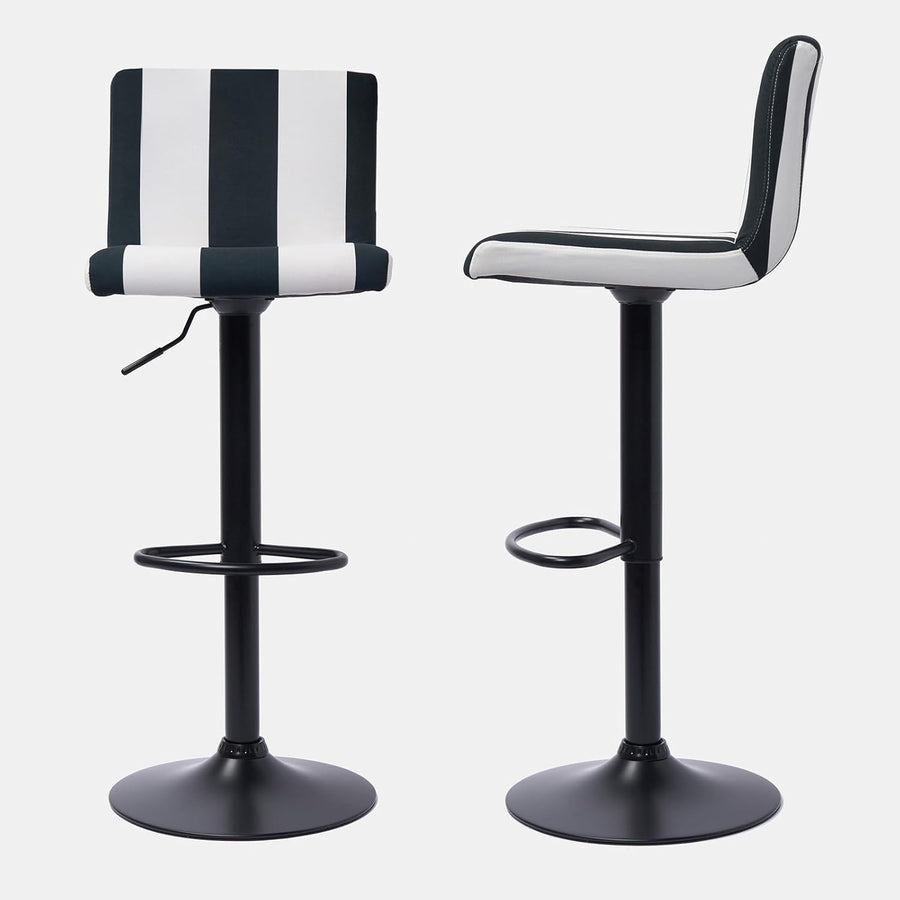 Set of 2 Adjustable Black & White Velvet Bar Stools with Swivel & Footrest