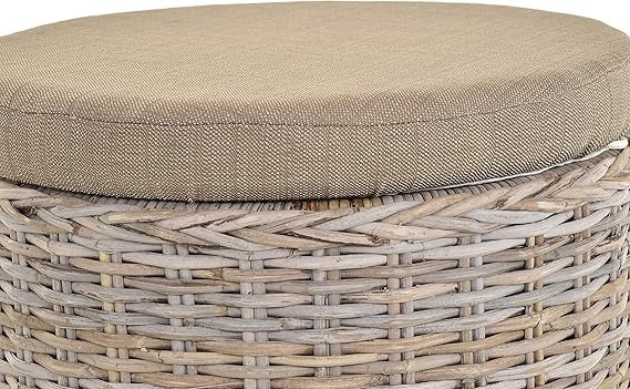 Elegant Round Rattan Laundry Basket with Padded Seat & Lid – Grey Storage Chest