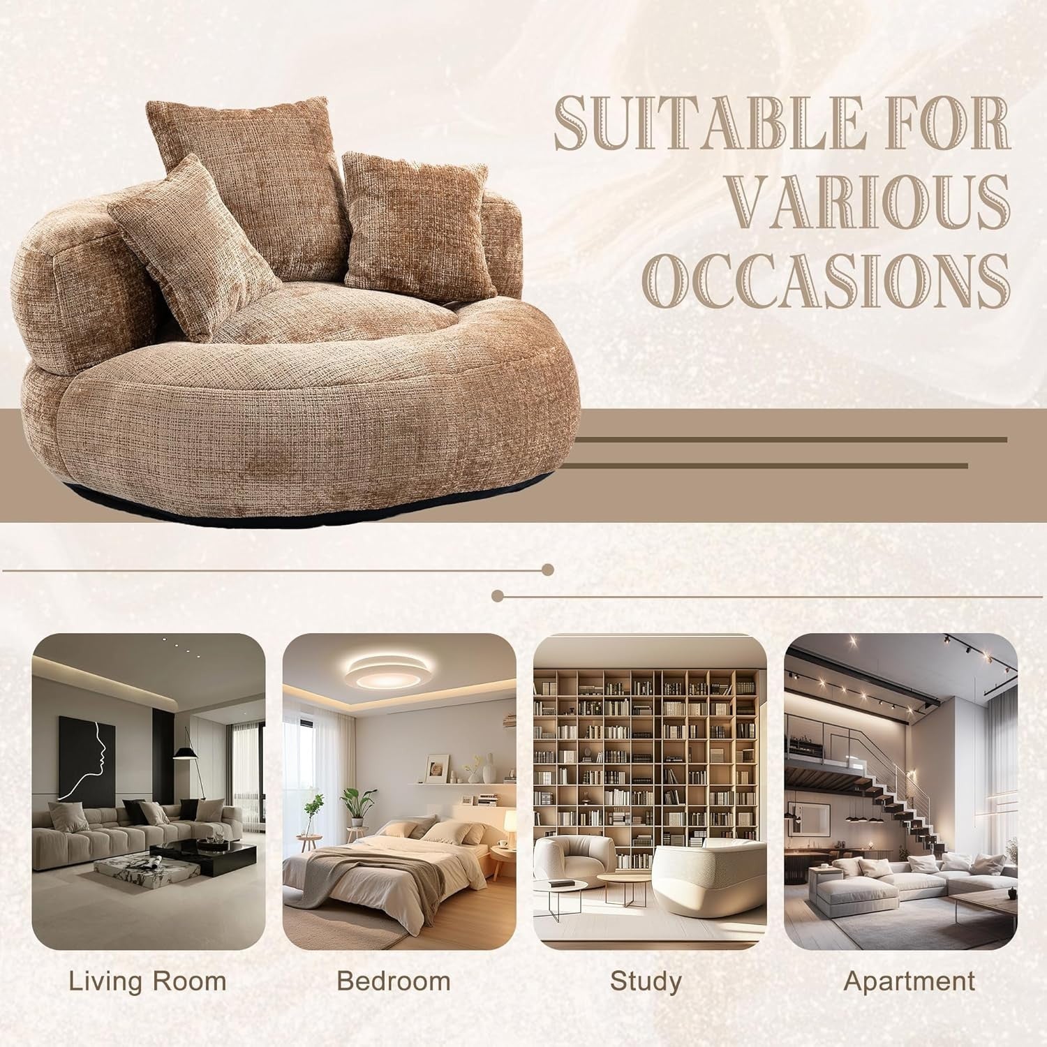 Coffee Luxury  Sofa Chair w Bean Bag / Pillows – Indoor Outdoor Gaming Seat