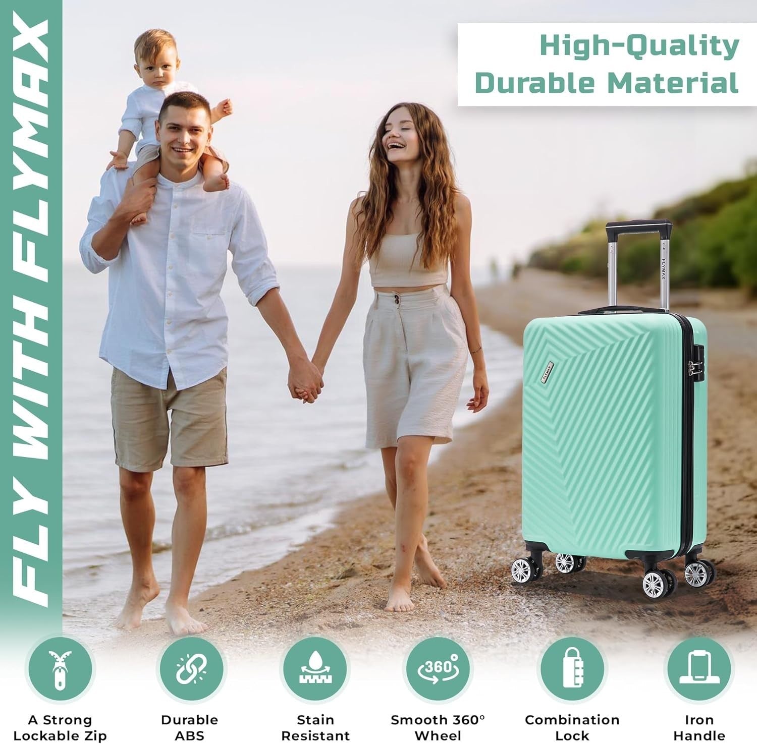 Medium Check In Suitcase ABS Hard Shell 4 Wheel Lightweight Lockable