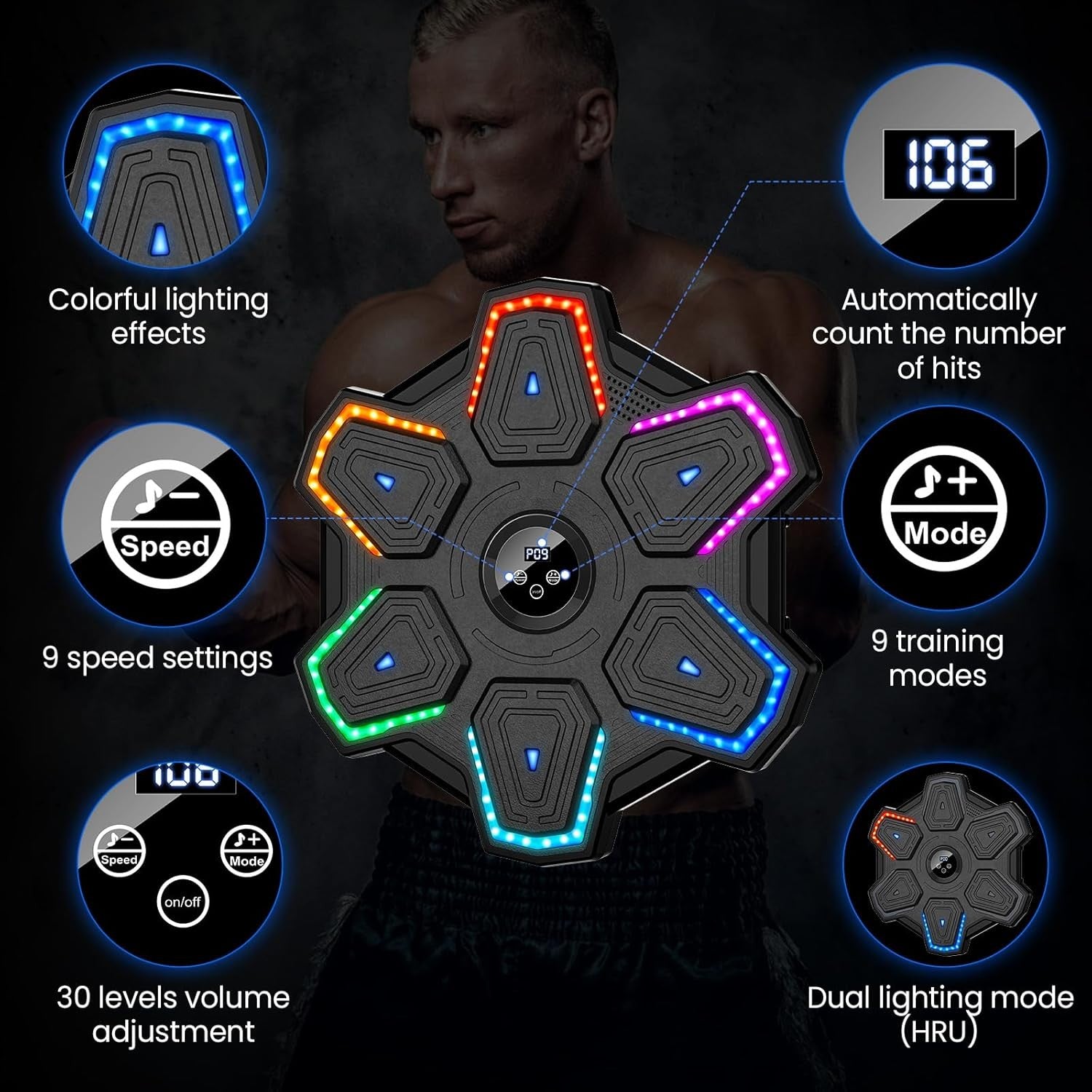 Music Boxing Machine Bluetooth LED Punch Pad Wall Mount Home Fitness Trainer
