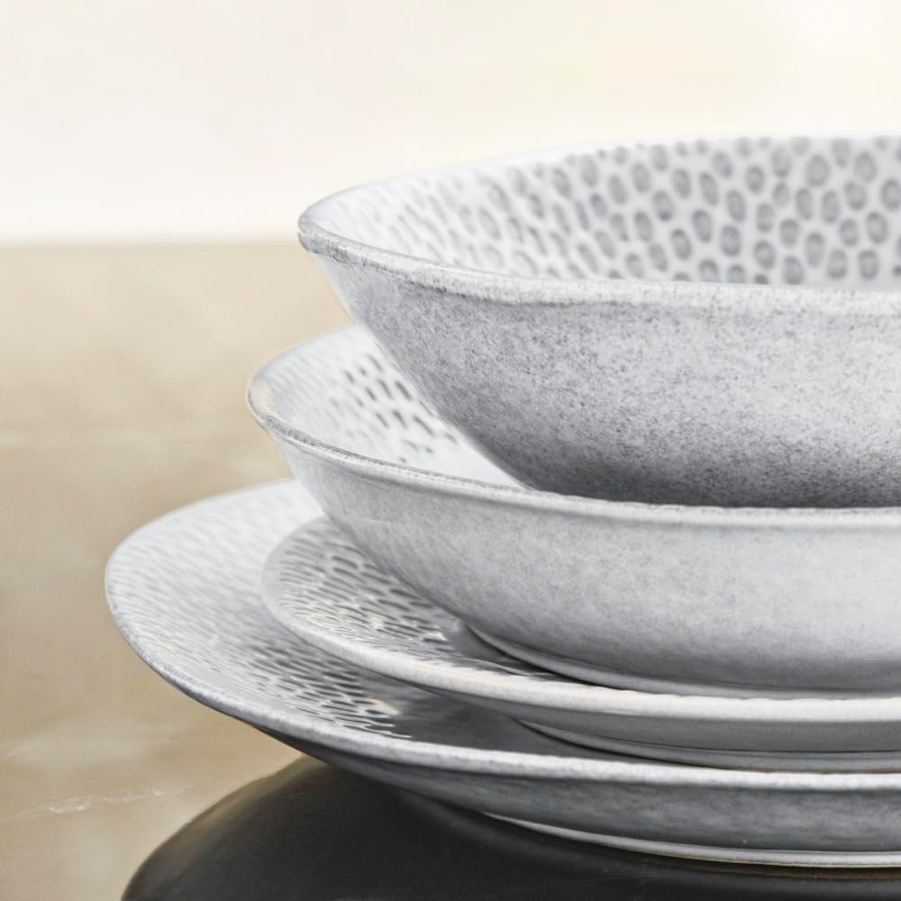 32pc Stoneware Dinner Set Dove Grey Scandinavian Plates Bowls Service for 8