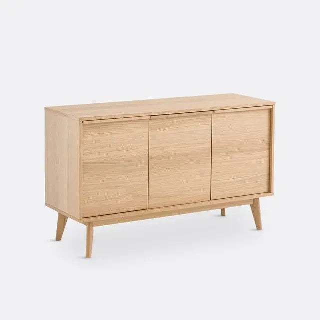 Aram 120cm Oak Veneer Sideboard – Nordic 3-Door Storage Cabinet Unit