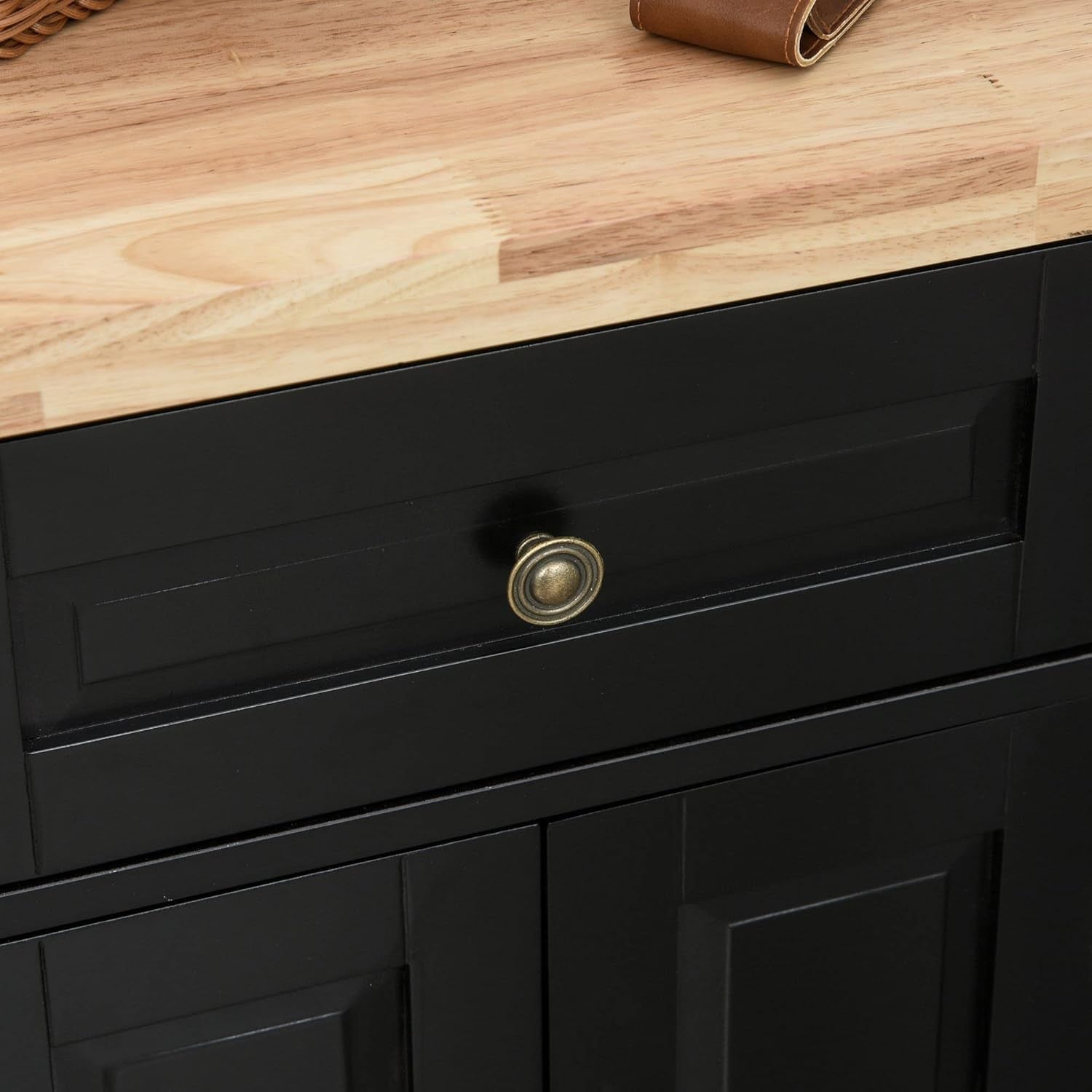 Kitchen Island Trolley on Wheels Storage Cabinet Drawer Butcher Wood Top