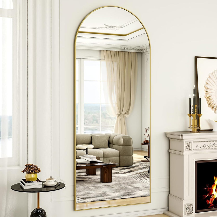Arched Full Length Mirror 165x60cm Wall Standing Gold Frame, Shatterproof