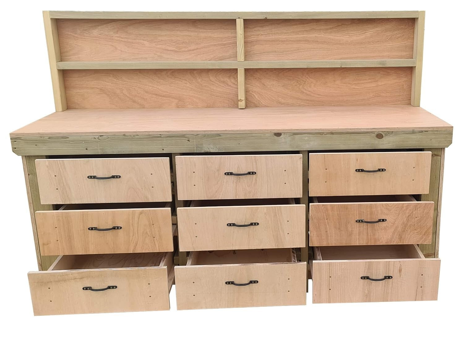 8ft Heavy Duty Wooden Workbench Tool Cabinet with Back Panel & Drawers