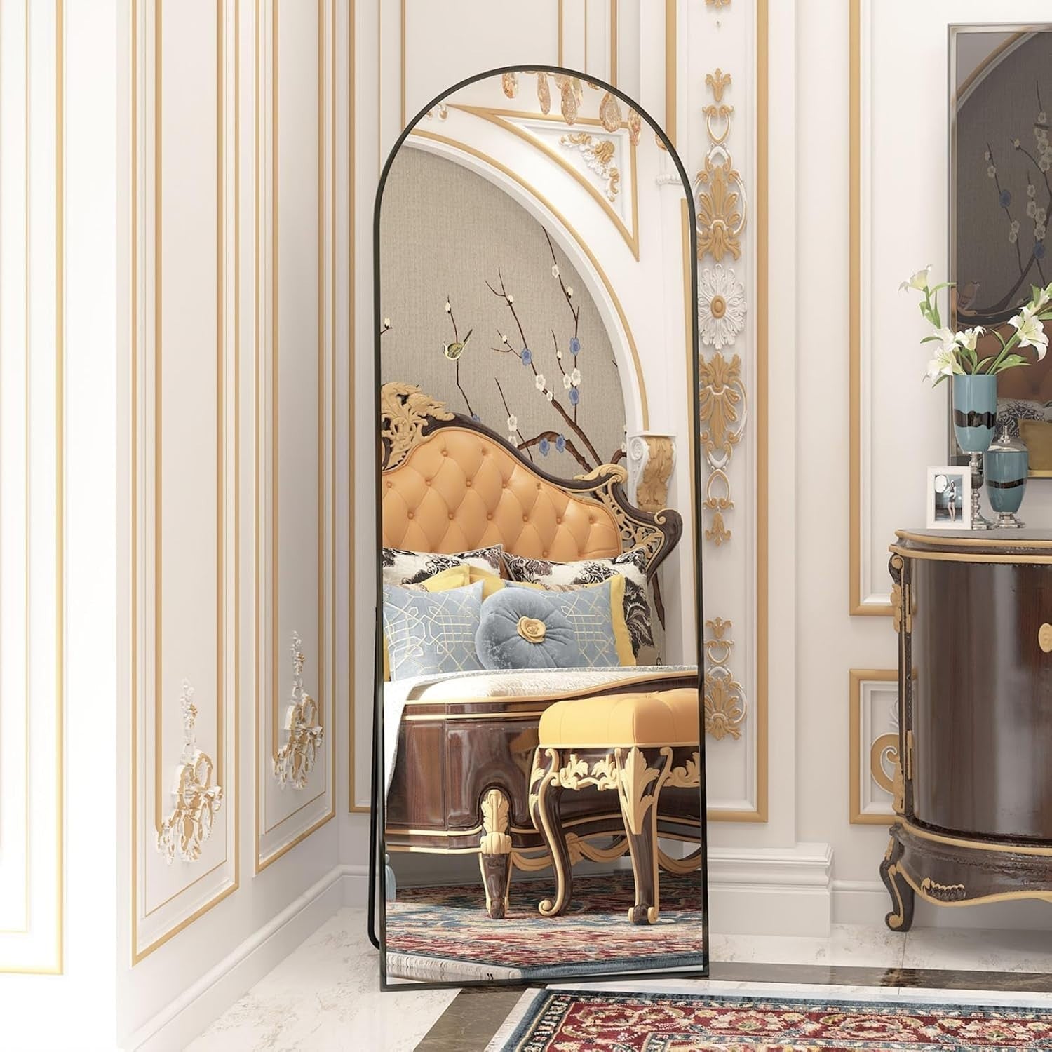 Arch Full Length Mirror 162x53cm Black Frame Wall Leaning Dressing Floor